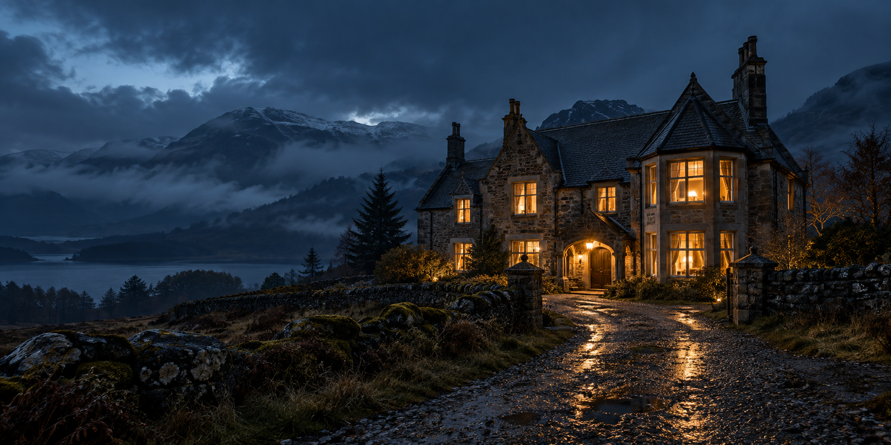 Braemoor Lodge illuminated beneath the Highland night sky