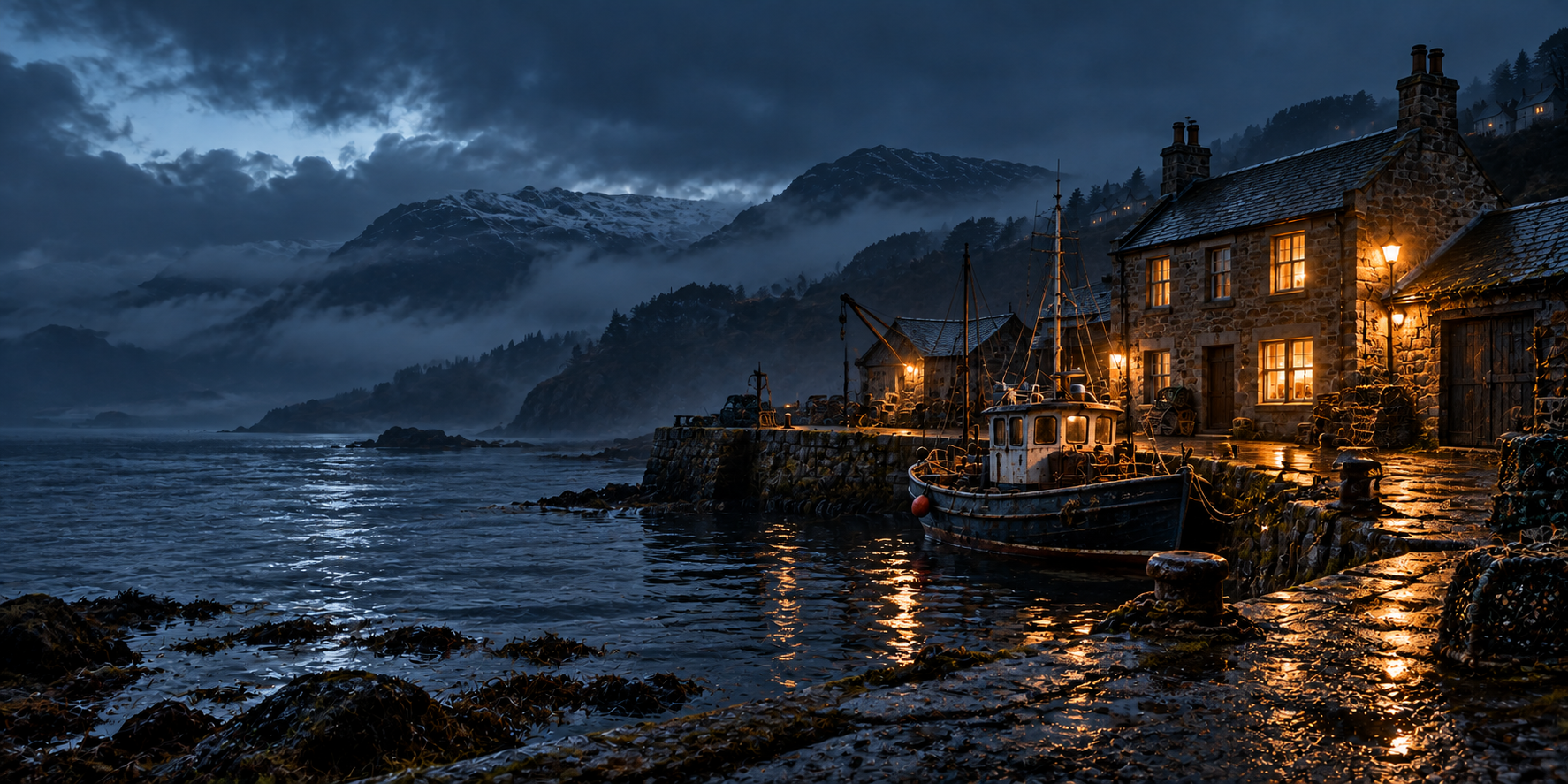 Morrow Quay harbour at blue hour